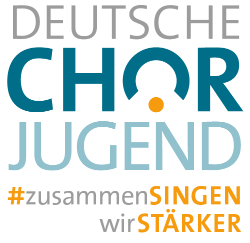 Ein quadratisches Logo mit dem Schriftzug "Deutsche Chorjugend #zusammen singen wir stärker"